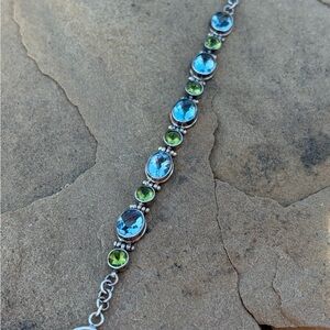 Vintage 925 Sterling Silver Bracelet with Natural Topaz and Peridot Gemstones